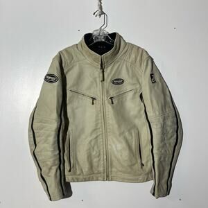 Spidi Leather Motorsport Cream Leather Racing Full Zip Motorcycle Jacket Men’s L
